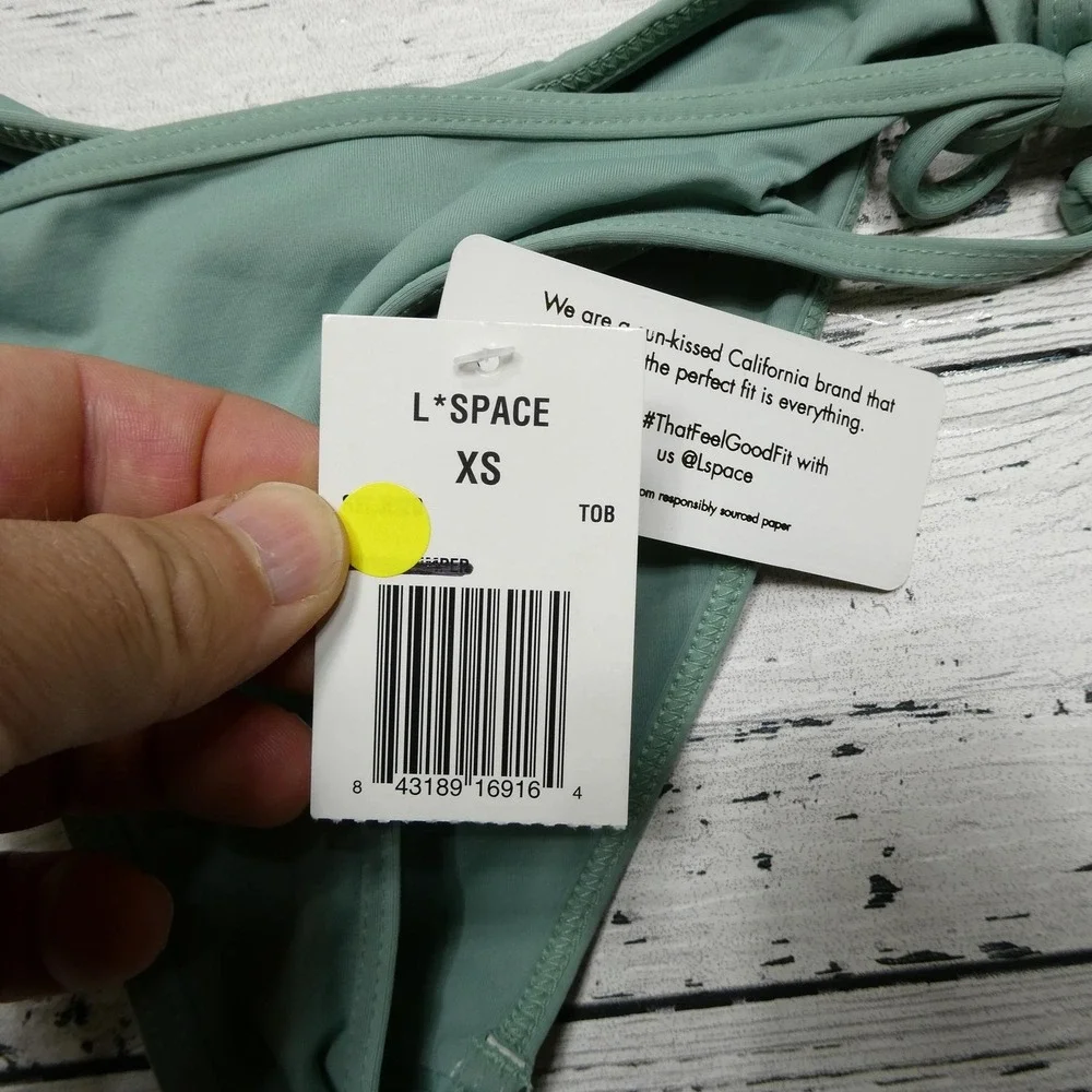 L Space‎ Bikini Bottom Womens Extra Small Green Tie Side Swimwear Made in USA XS